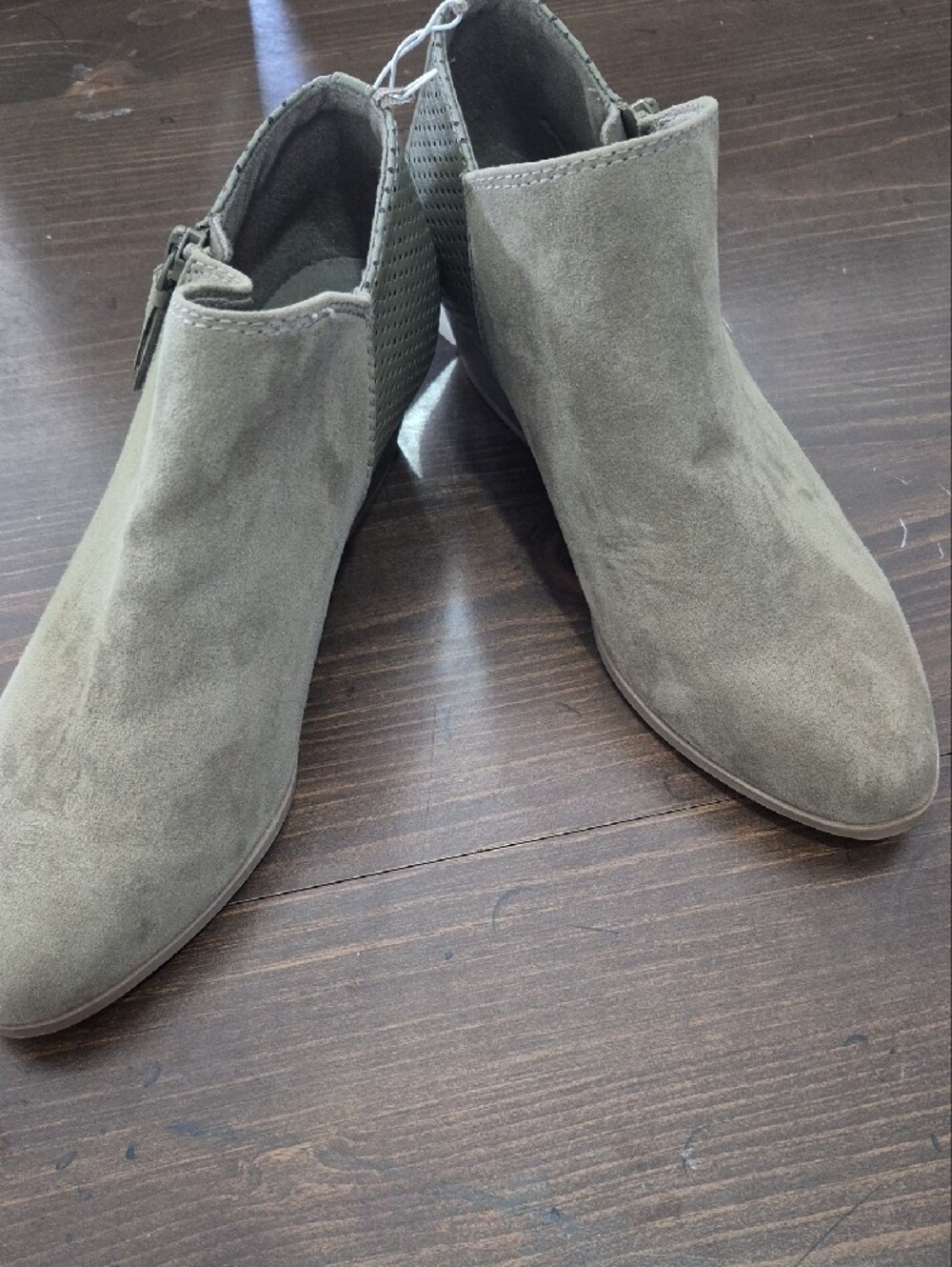 Old Navy Olive Suede Ankle Booties - Picture 2 of 7